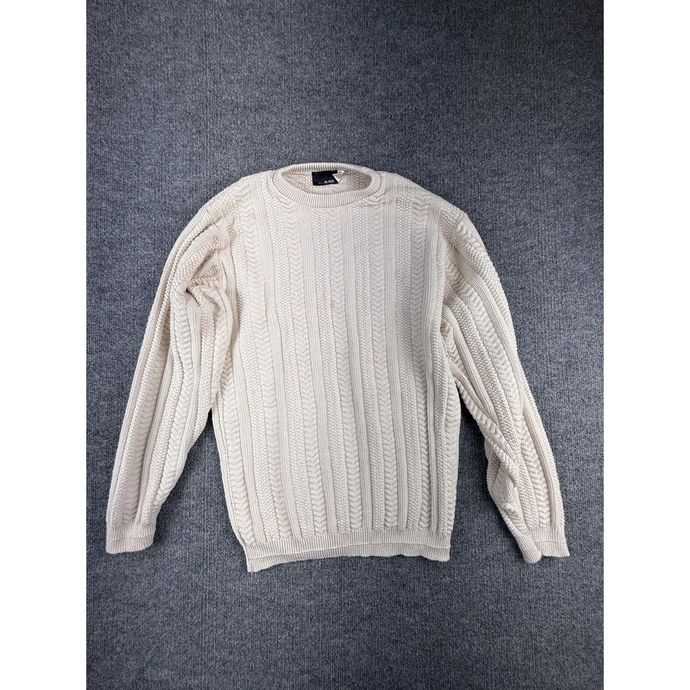 Bill Blass Sweater Mens XLT White Cable Knit Cotton Crewneck Pullover Casual USA